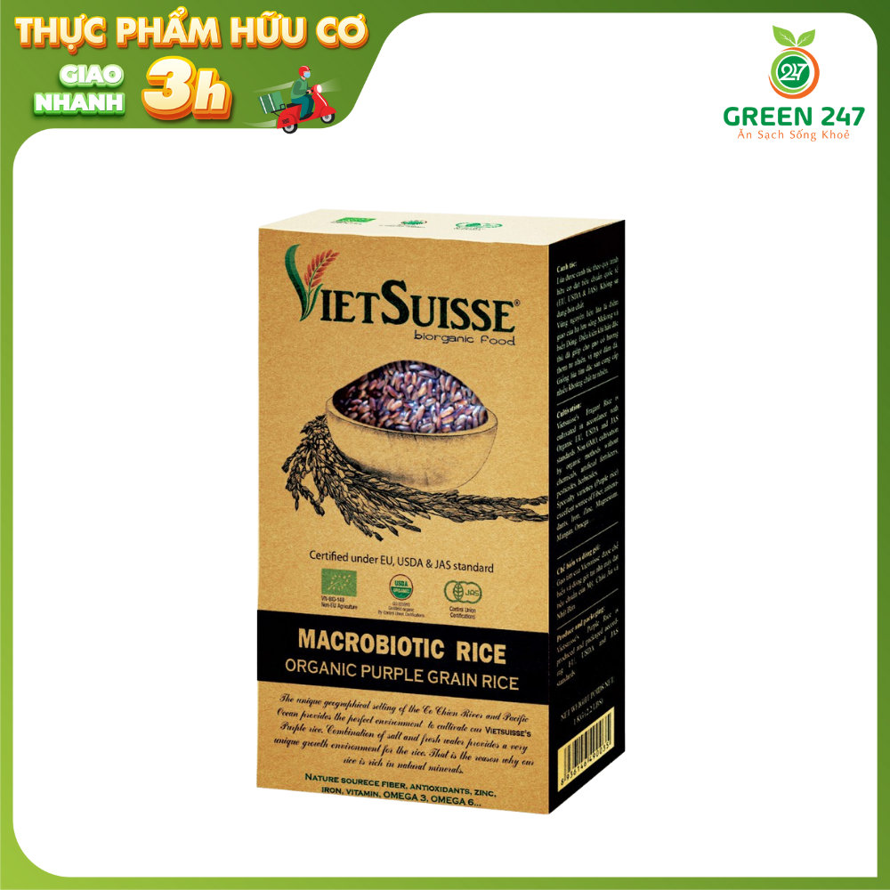 Gạo tím hữu cơ vietsuisse Green247 1kg PVN187 chính hãng