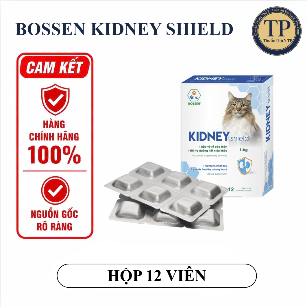 Bossen KIDNEY Shield (hộp 12 viên) hỗ trợ chức năng thận và bổ sung khoáng cho chó mèo