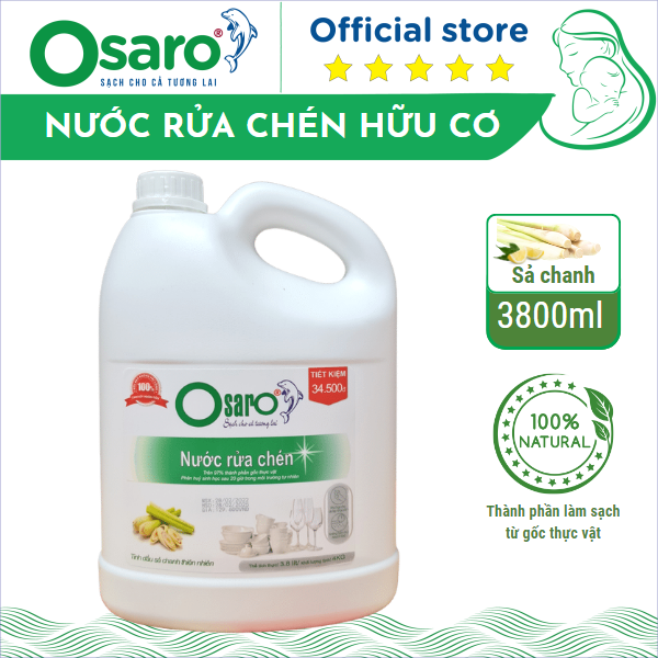 Nước rửa chén cho da nhạy cảm OSARO 3800ml tinh dầu sả chanh