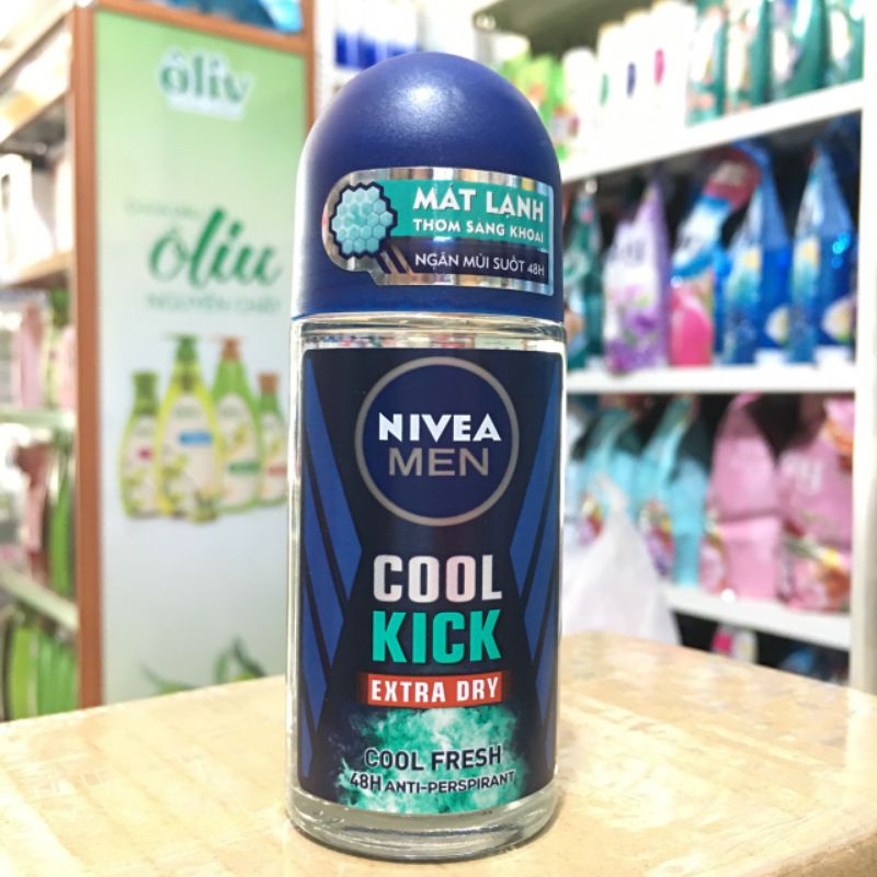 Lăn khử mùi nivea men cool kick mát lạnh chai 50ml_ thơm mát ngăn mùi hôi đến 48h _date 7/2024