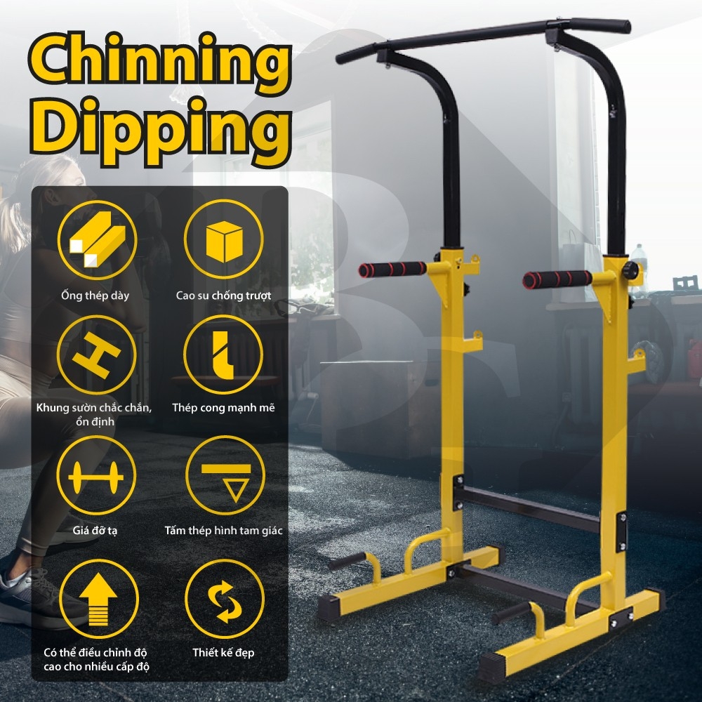 (ẢNH THẬT & VIDEO)BG Bộ xà đơn,xà kép đa năng cao 1m9 cao cấp CHINNING DIPPING YELLOW