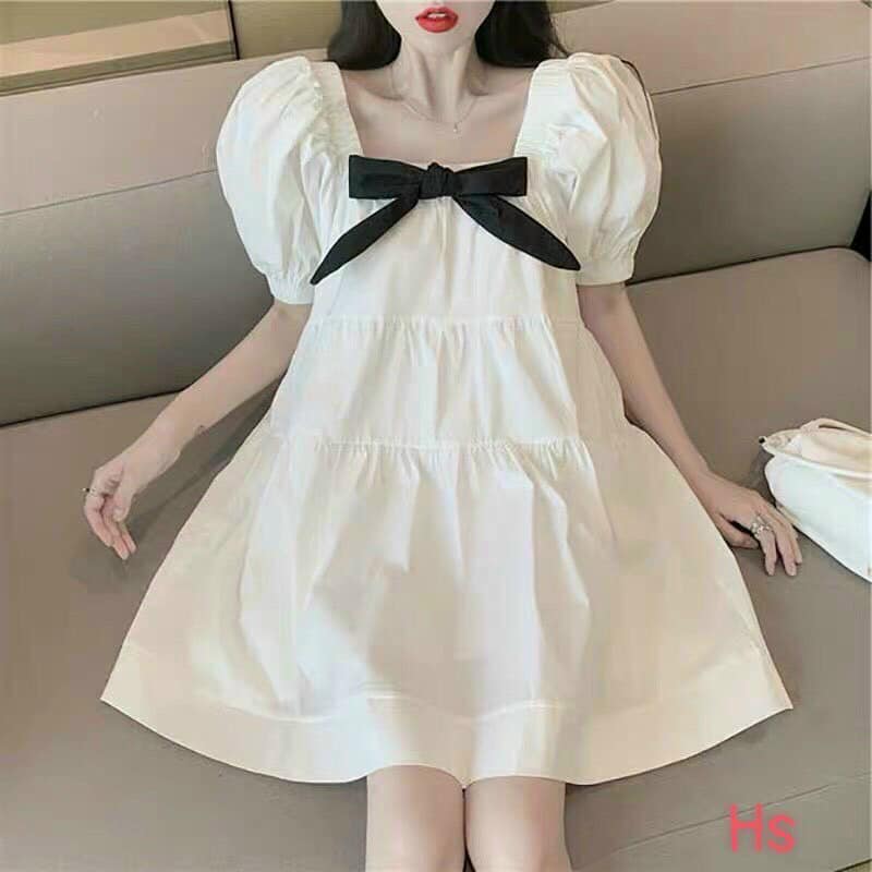 Đầm babydoll nơ trắng xinh xắn dd032