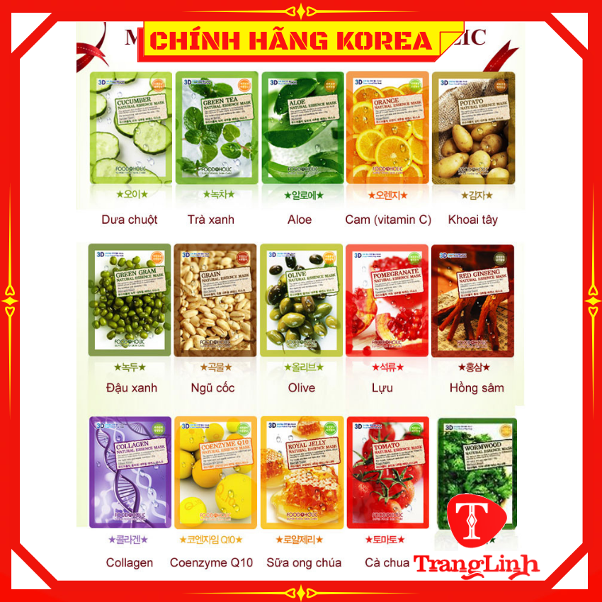 Mặt nạ dưỡng da hàn quốc 3d Foodaholic chính hãng, Dưỡng da căng bóng, Trắng sáng, Chống lão hóa, tranglinh