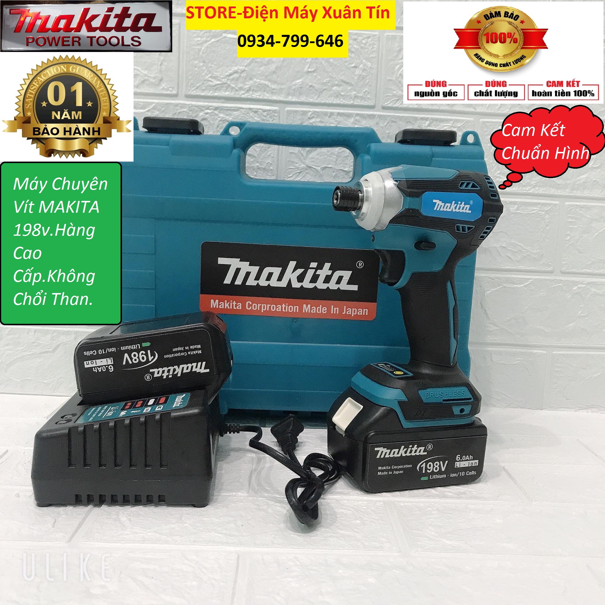 Máy chuyên vít dùng chân pin MAKITA 198v-hàng cao cấp-không chổi than.