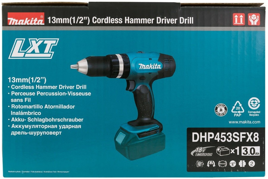 Máy khoan búa và vặn vít dùng pin makita dhp453sfx8 và thân máy lẻ - chính hãng