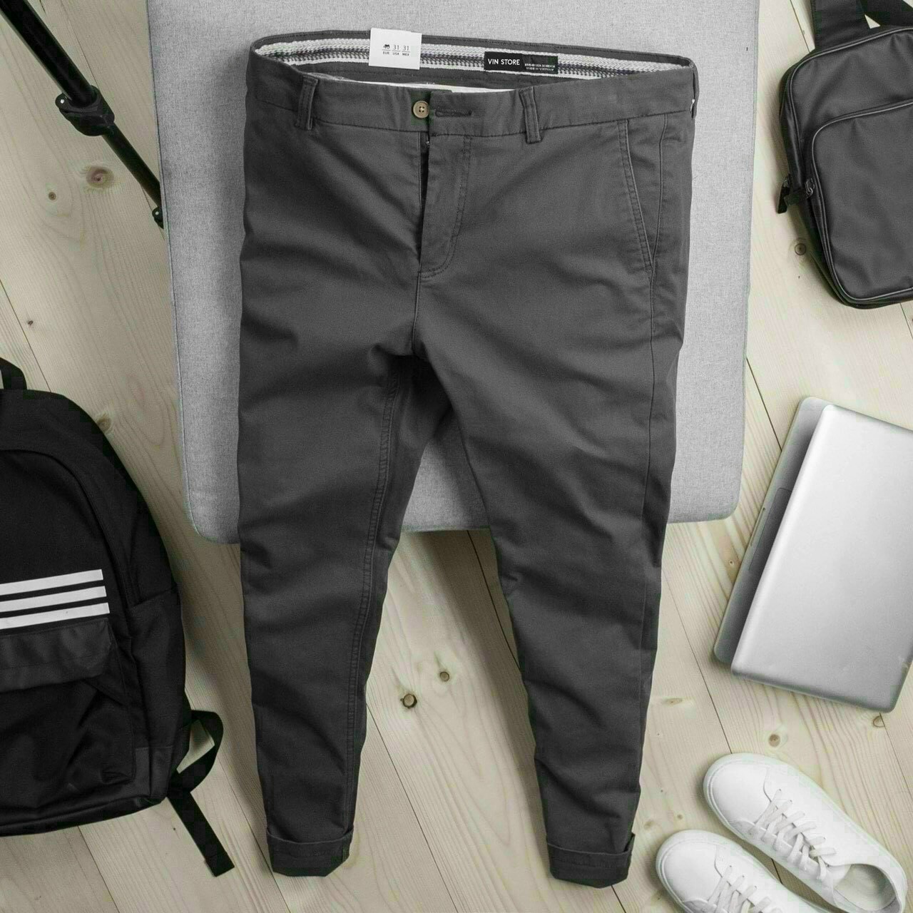 Quần kaki nam hàn quốc lưng thường ống suông - quần kaki nam màu xám trơn bazic mềm mại trẻ trung - thời trang xám store92 ms
