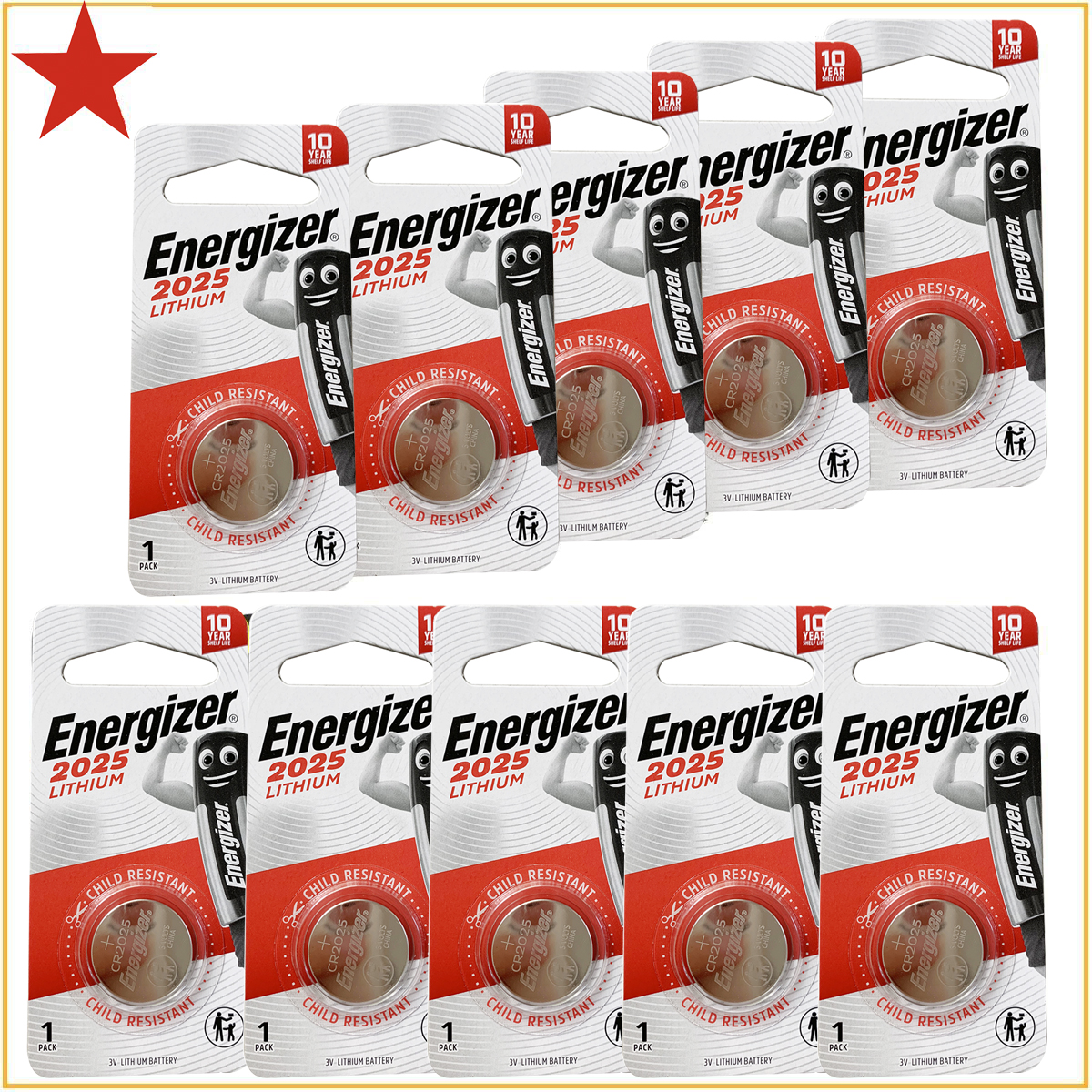 Combo 10 vỉ pin CR2025 cmos Energizer lithium 3V chính hãng