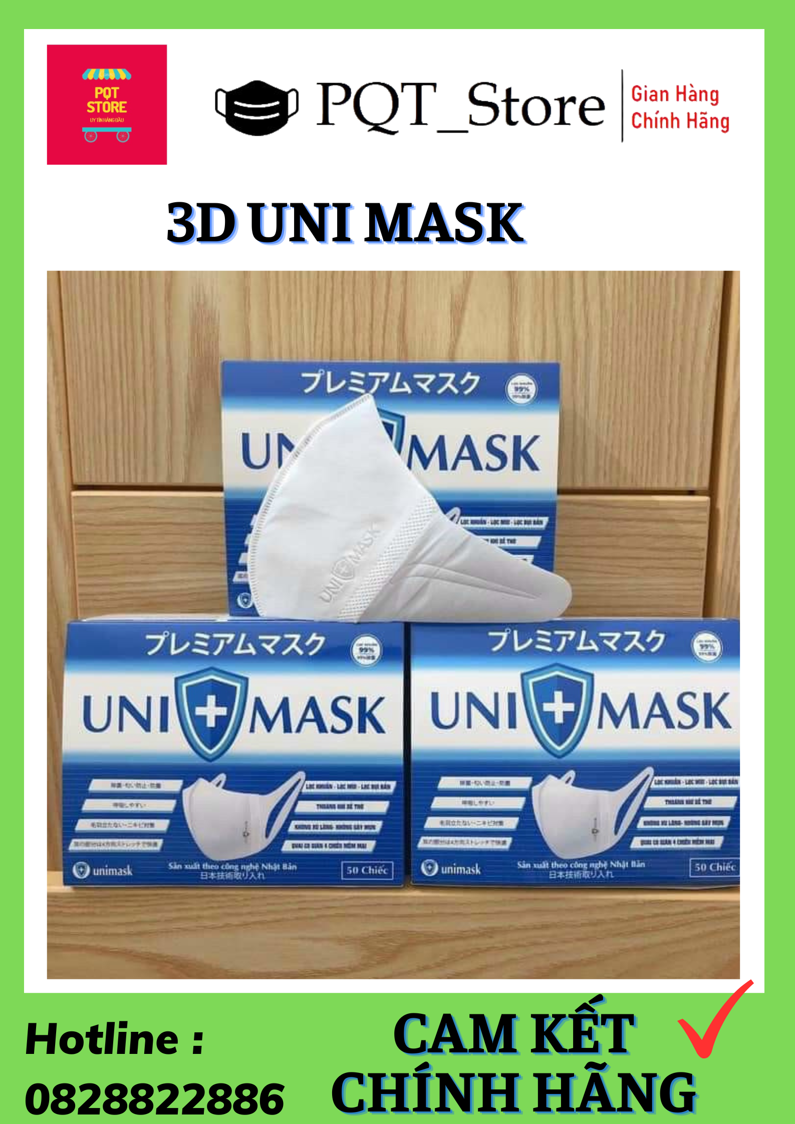 Hộp 50 Chiếc Khẩu Trang Y Tế 3D Uni Mask Kháng Khuẩn Loại Đẹp, Dễ Thở Công Nghệ Nhật