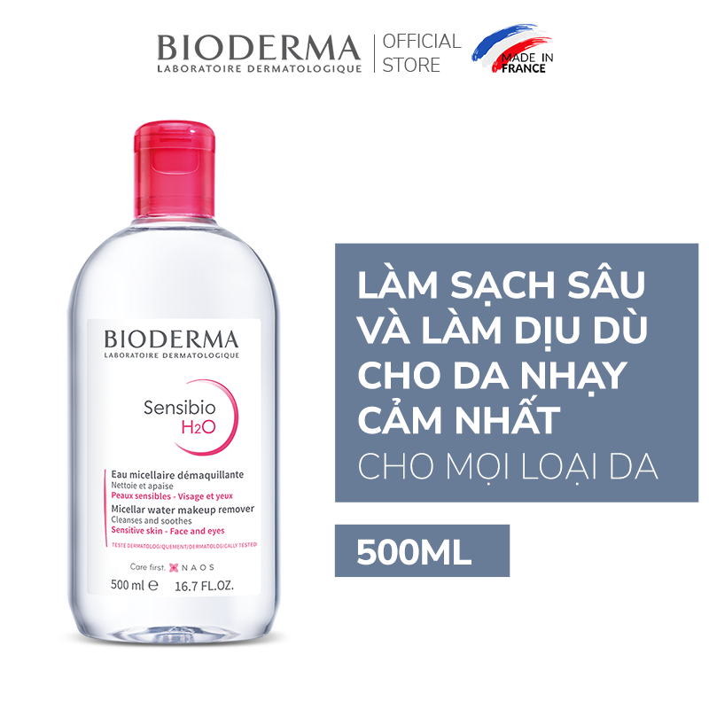 [LazVoucher 10% ĐH 250K] Dung dịch làm sạch và tẩy trang micellar cho da thường và da nhạy cảm Bioderma Sensibio H2O - 500ml