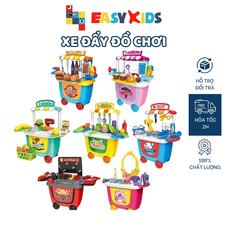 Xe Đẩy Đồ Chơi Cho Bé Siêu Thị, Kem, Bác Sĩ, Kỹ Sư, BBQ...Đồ Chơi Nhập Vai