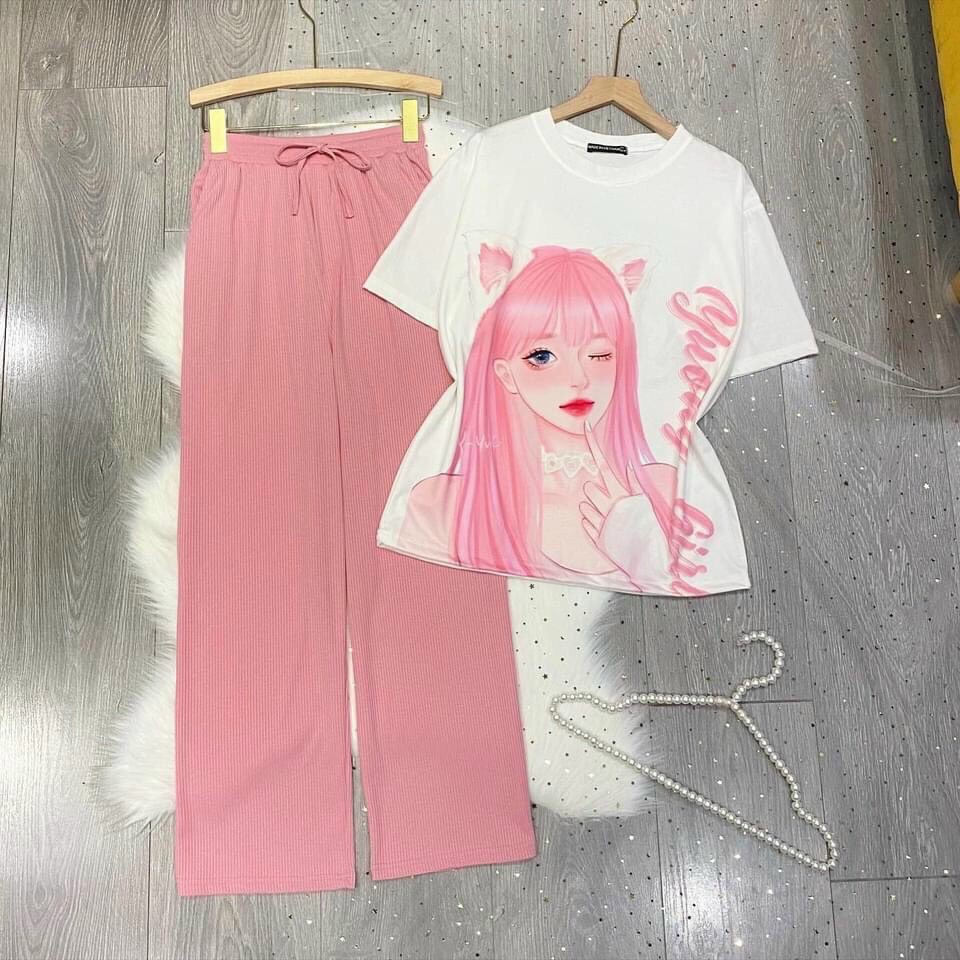Set đồ nữ quần dài thun gân tăm bst09 form rộng freesize molly fashion
