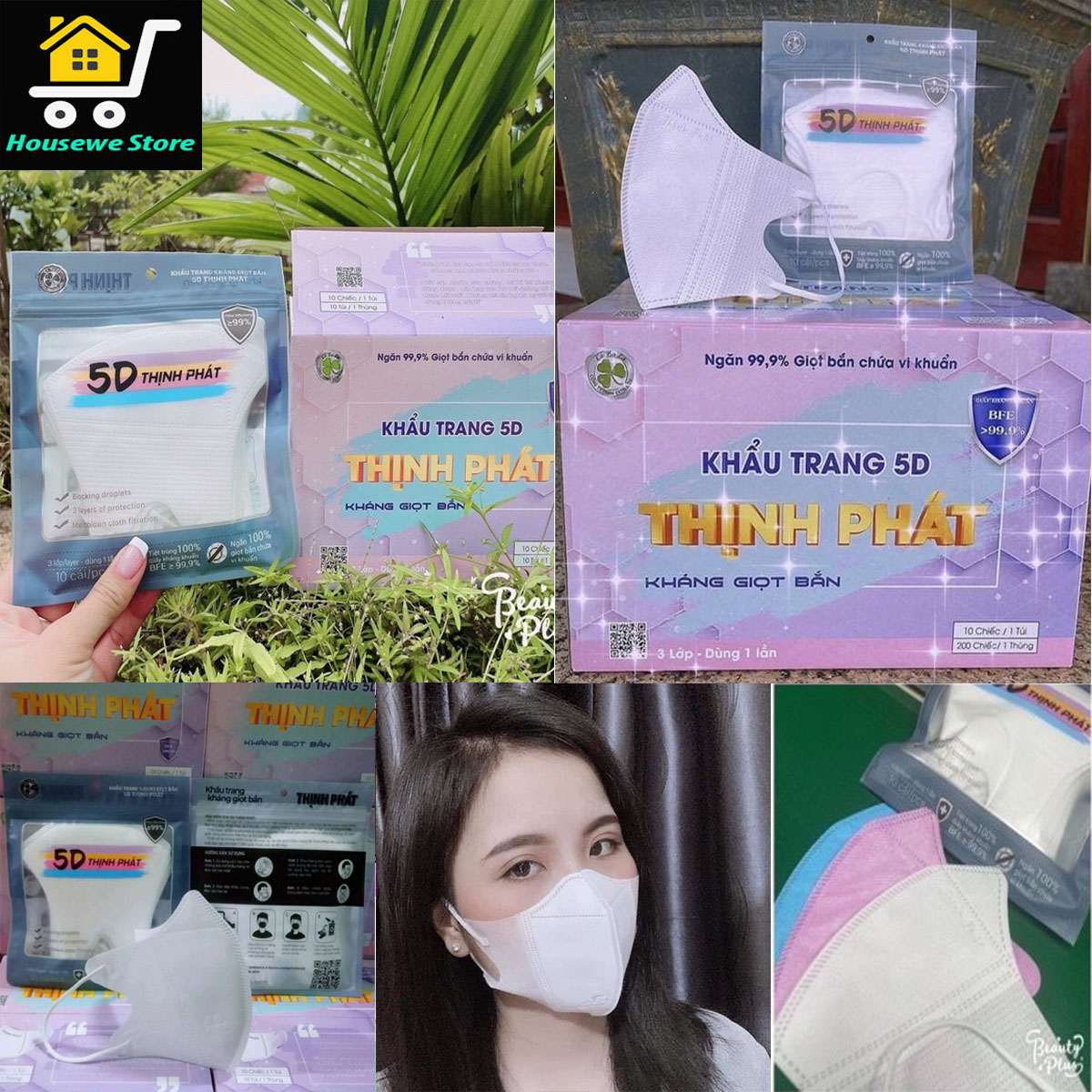 Khẩu trang y tế 5d mask thịnh phát thùng 100 cái, 3 lớp kháng khuẩn chống bụi bẩn cao cấp - khẩu trang 5d, khẩu trang y tế 3 lớp cao cấp - housewe store