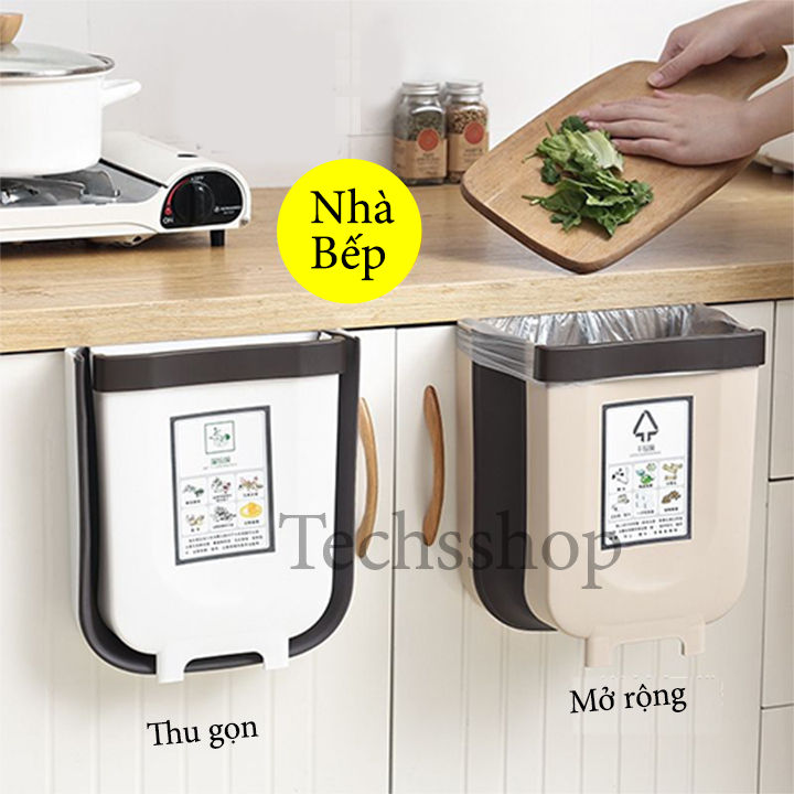 Thùng rác nhà bếp treo cửa gấp gọn - Khay đựng túi rác tiện lợi - Giá treo túi đựng rác - Dụng cụ nhà bếp - Hộp đựng rác treo