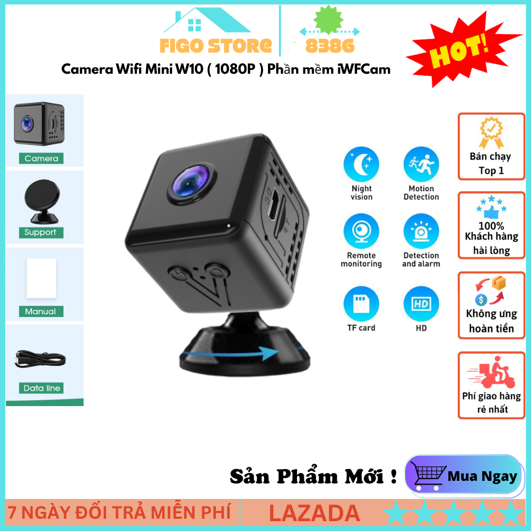 Camera Wifi Mini W10 ( 1080P ) Camera Siêu Nhỏ Kết Nối Điện Thoại, Camera Giám Sát An Ninh Wifi, Tầm Nhìn Ban Đêm Siêu Nét, Dễ Dàng Lắp Đặt, Sử Dụng Đơn Giản.