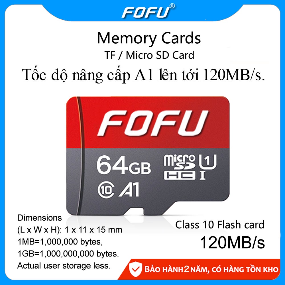FOFU Thẻ nhớ tốc độ cao Micro SD 16G/32G/64G/128G, dùng cho Yoosee camera giám sát, camera hành trình