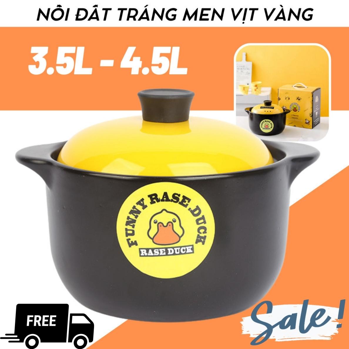 Nồi đất nấu bếp ga vịt vàng 3.5l siêu chống dính, nồi đất kho tộ chịu nhiệt độ cao nấu ăn siêu thơm ngon dễ dàng vệ sinh, nồi đất nung tráng men cao cấp