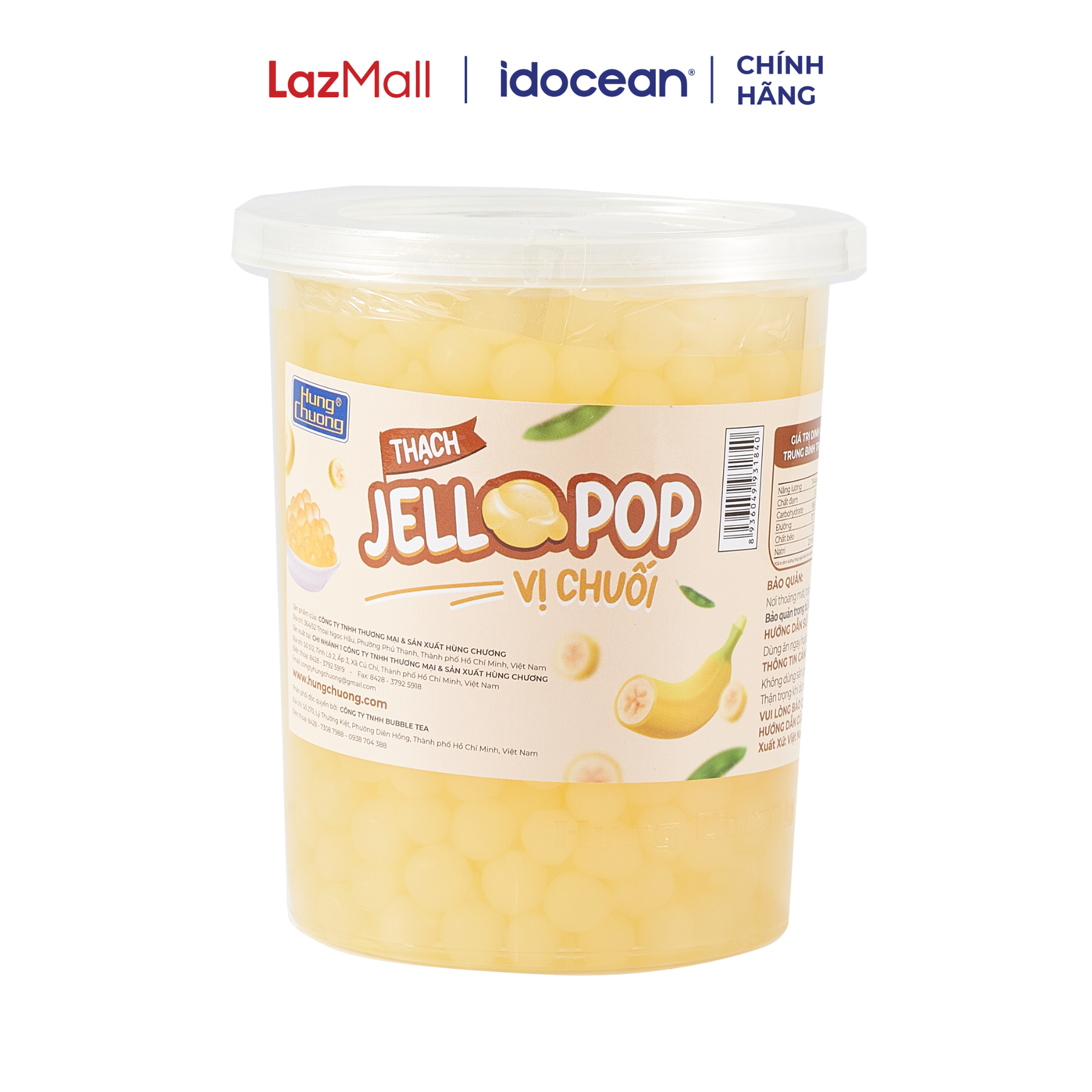 Thạch Jello Pop Vị Chuối Hùng Chương 1kg (Thạch trái cây, topping trà sữa, trà trái cây, tráng miệng, kem, pudding)