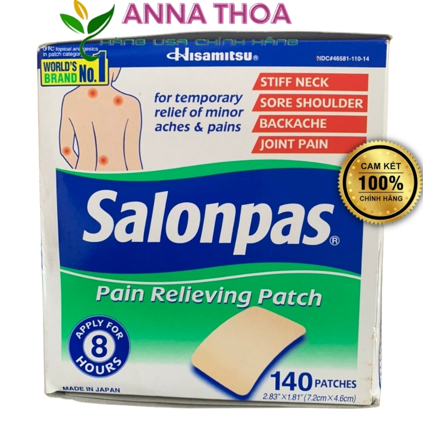 Salonpas Hisamitsu Miếng Cao Dán Giảm Đau Nhanh của Mỹ Hộp 140 Miếng Anna Thoa