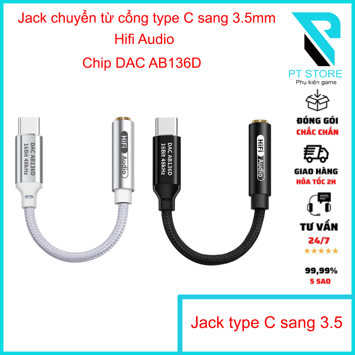 Jack chuyển Type C sang cổng tai nghe 3.5mm chất lượng cao - Hifi Audio - Chip DAC cao cấp - Chơi game - Livestream