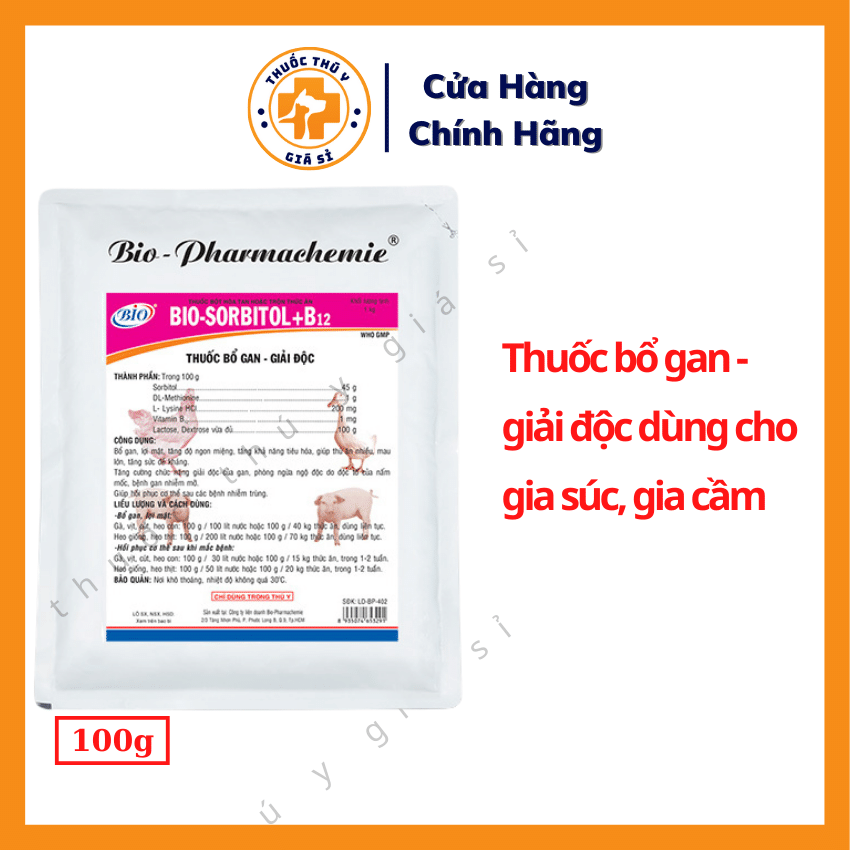 "Hoàn tiền đến 10%" Bio Sorbitol B12 100g Thuốc Bổ Gan - Dùng Cho Giải Độc Gan Thận Cho Gia Súc Gia Cầm Và Thú Cưng - Thú Y Giá Sỉ