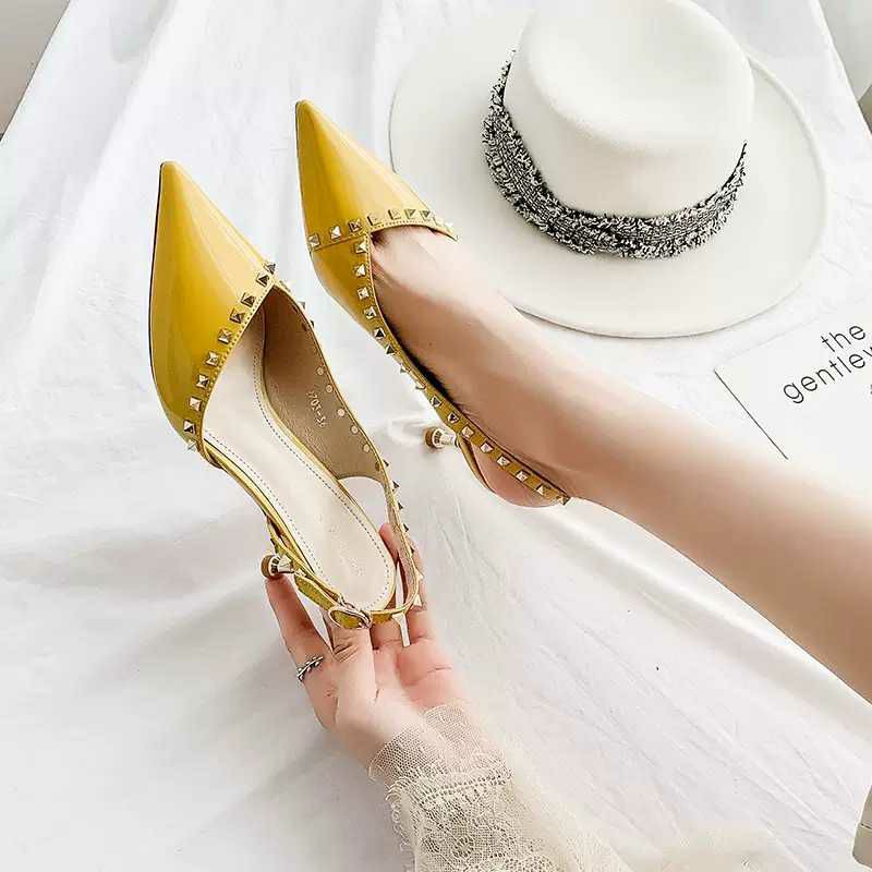 Xả kho giày cao gót bít mũi quai hậu viền dập đinh, gót nhọn 5cm độc lạ - m24