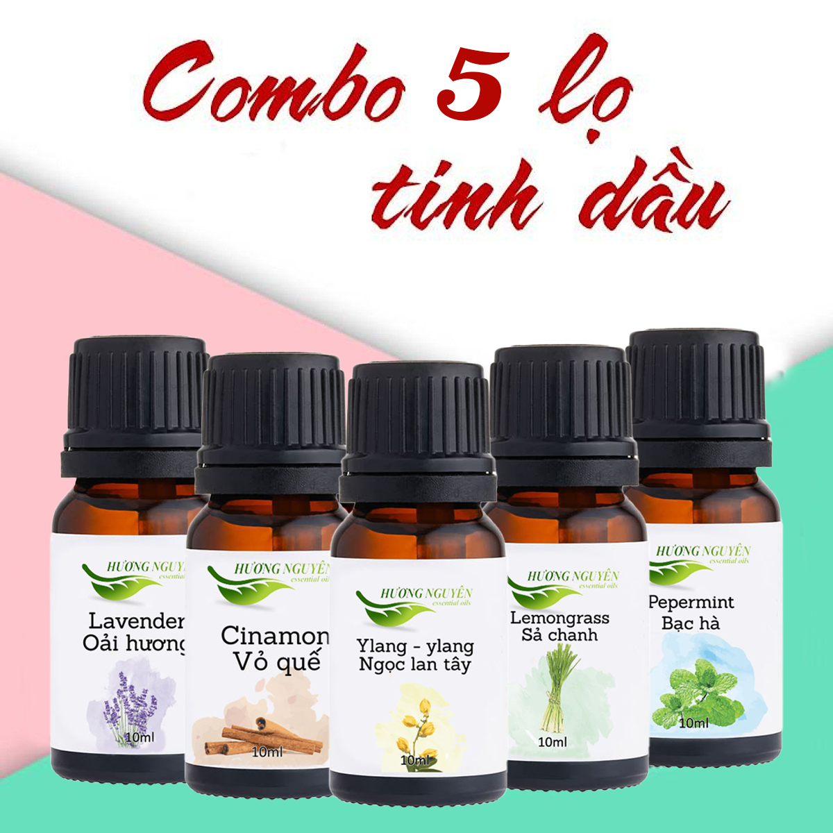 Combo 5 tinh dầu thiên nhiên hương nguyên 10ml | chọn mùi hương tinh dầu