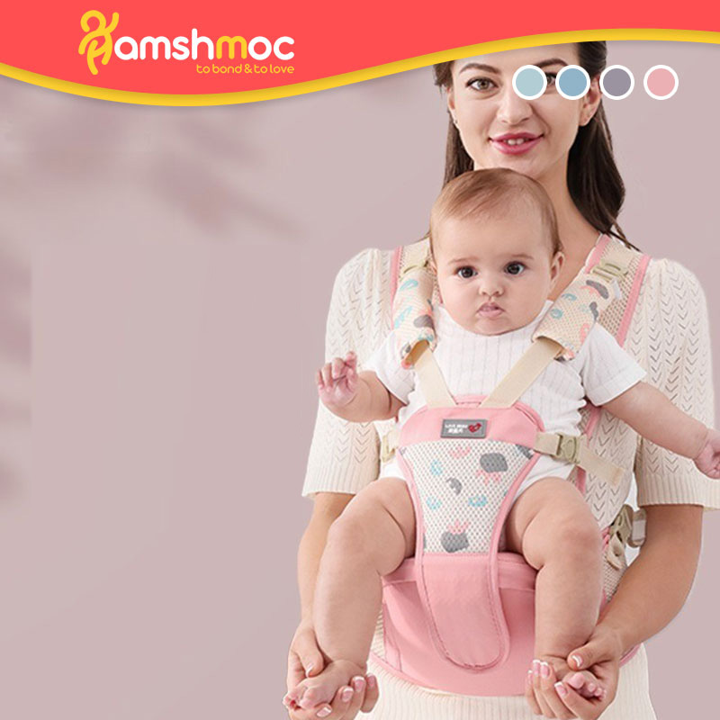 HamshMoc Ergonomic Safety Baby Carrier Backpack 3 In 1 Multifunctional Hipseat Carrier for Infant Newborn Toddler Kid Breathable Comfortable Easy Wear Labor Saving Traveling Bag