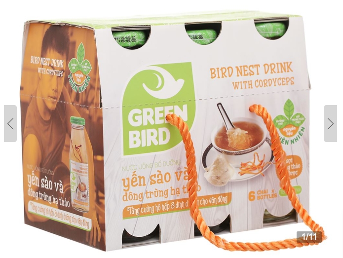 Lốc 6 chai nước yến sào đông trùng hạ thảo Green Bird 185ml