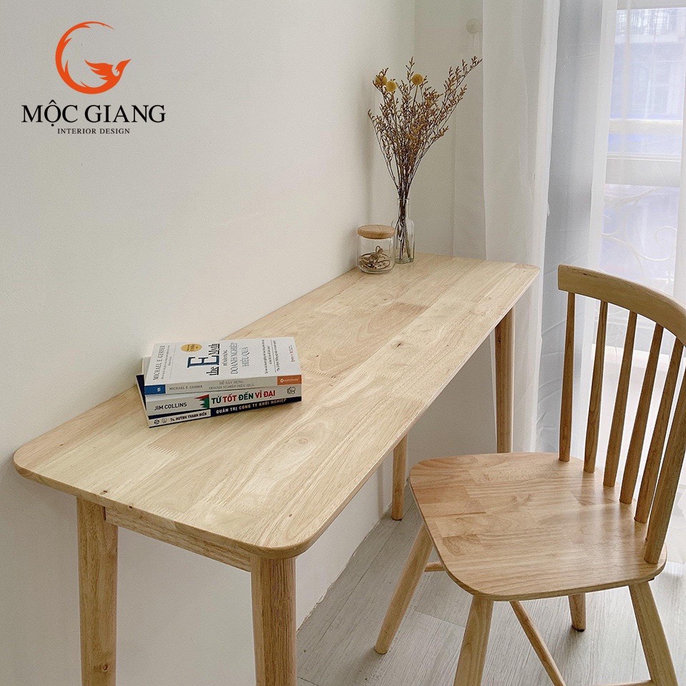 Bàn làm việc gỗ cao su bo tròn 4 góc - bàn dìm mộc giang interior design