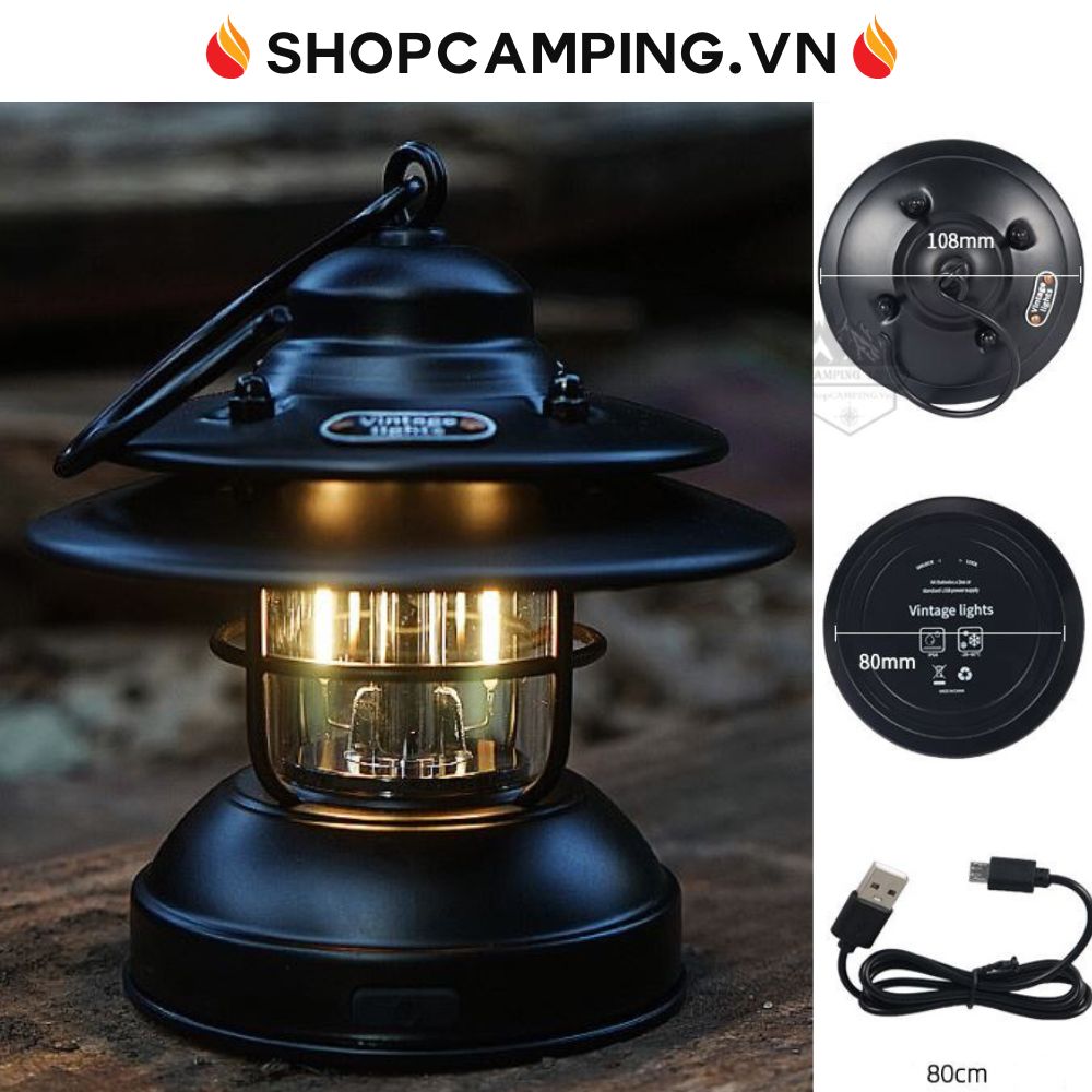 Đèn cổ Vintage Lights pin AA và cổng usb, đèn treo dã ngoại cắm trại - Camping Vietnam