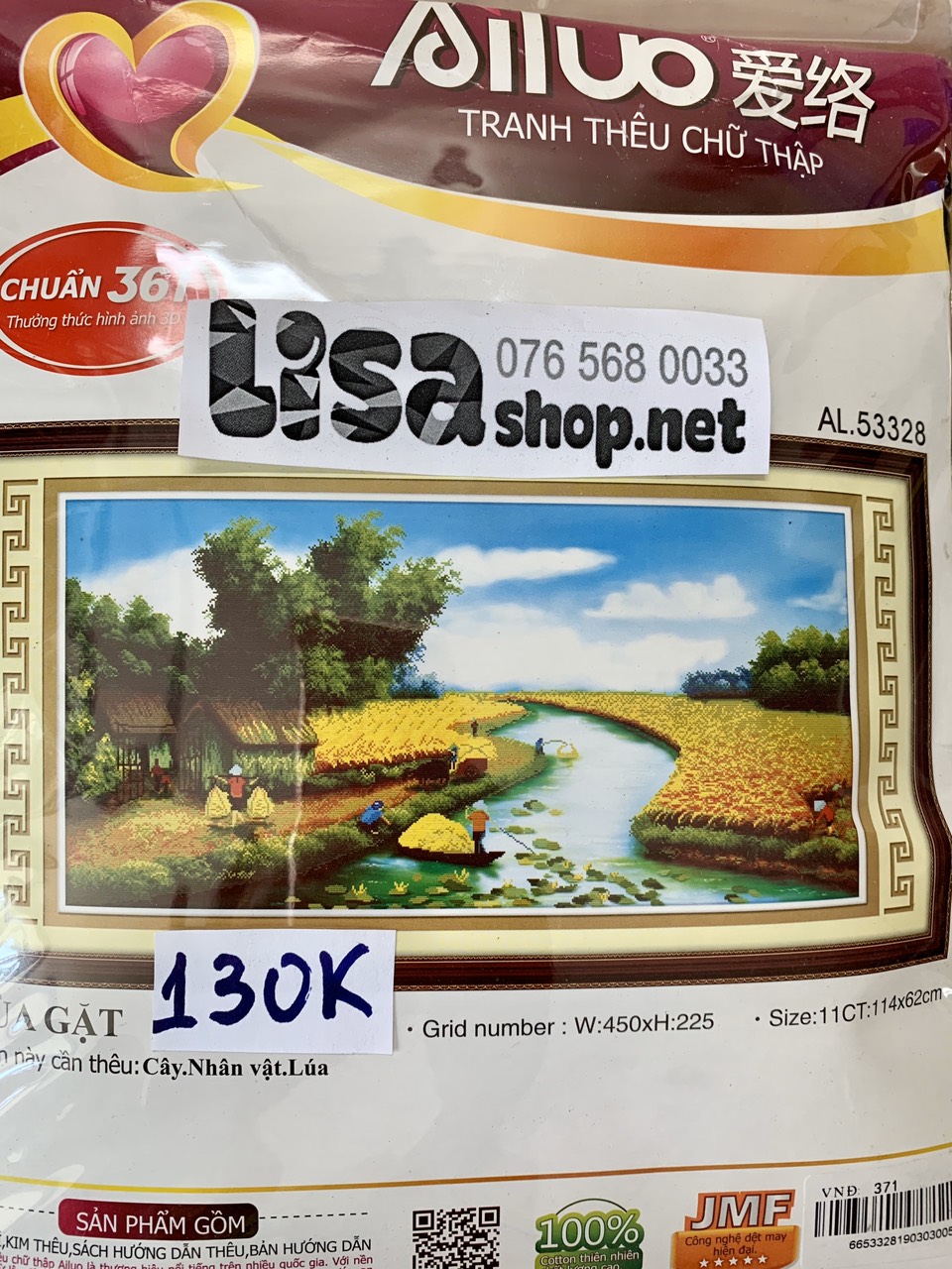 Tranh thêu PHONG CẢNH ĐỒNG QUÊ 114x62cm chưa thêu 53328