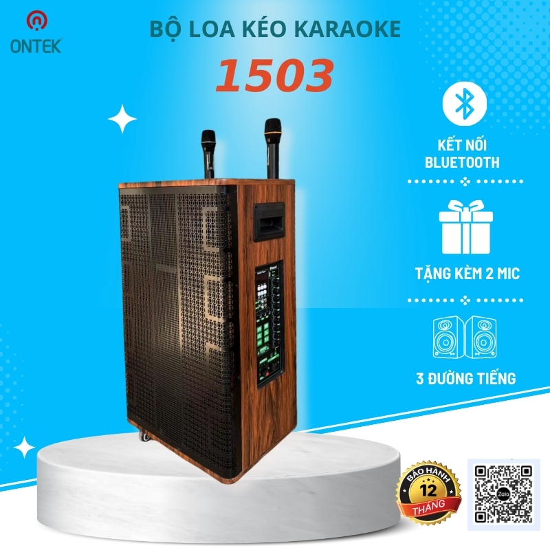 Loa Kéo Karaoke Bluetooth Ontekco 1503 |1503 promax sang trọng bass 40 công suất lớn 3 đường tiếng (bass, treble, mic)