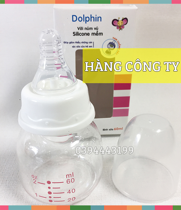 [Tặng 1 Núm Ty] Bình Sữa  Sơ Sinh Cổ Hẹp PC 60ml Dolphin - DPA017