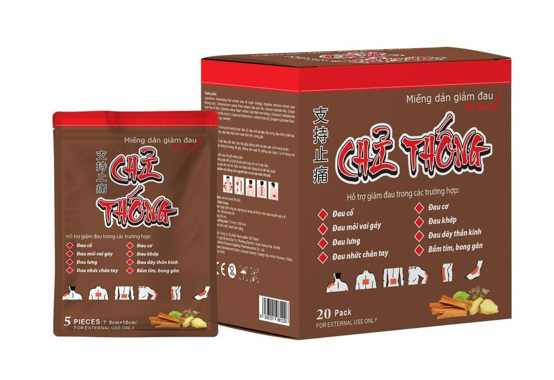 Miếng dán giảm đau chỉ thống hỗ trợ giảm đau cổ vai gáy, đau lưng, chân tay, bầm tím bong gân - túi 5 miếng dán