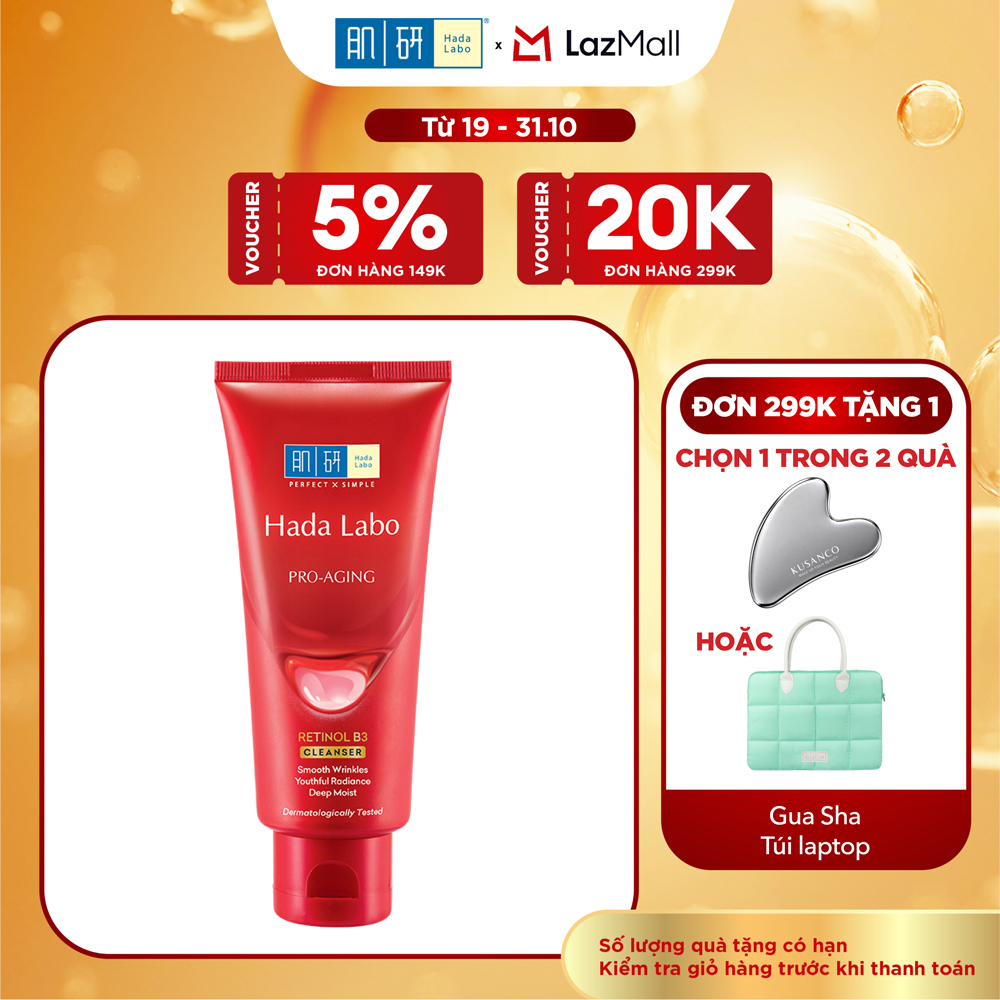 Sữa rửa mặt cải thiện dấu hiệu lão hóa dạng kem Hada Labo Pro-Aging Retinol B3 Cleanser 80g