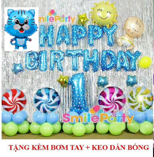 Combo bóng trang trí sinh nhật cho bé trai/ bé gái 1 tuổi
