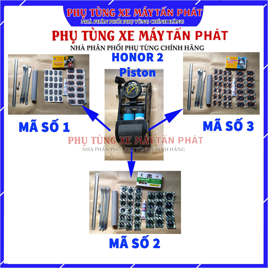 Bộ vá 6 món ruột xe máy và xe đạp có bơm chân honor 2 piston + lưỡi cưa