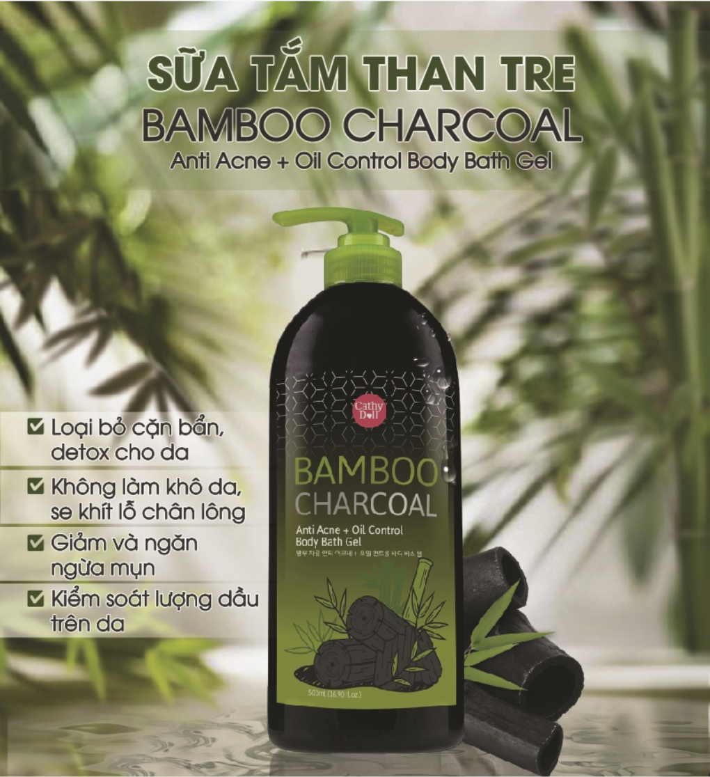 SỮA TẮM THAN TRE CATHY DOLL BAMBOO CHARCOAL ANTI ACNE+OIL CONTROL BODY BATH GEL 500ML