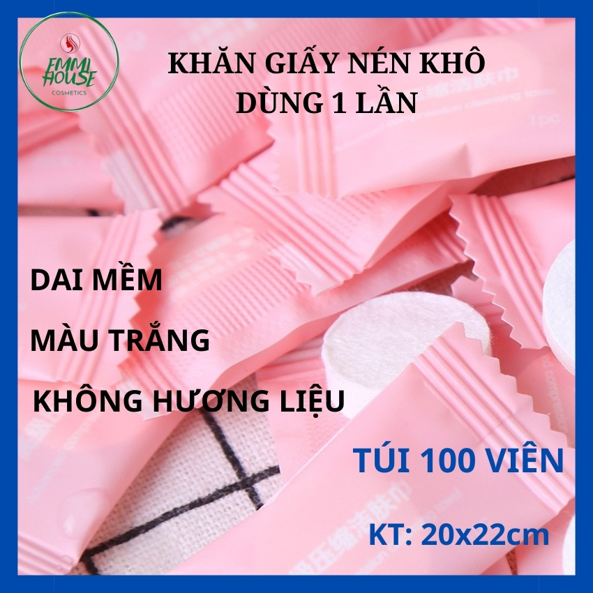 Túi 100 viên khăn giấy nén khô hình viên kẹo dùng 1 lần