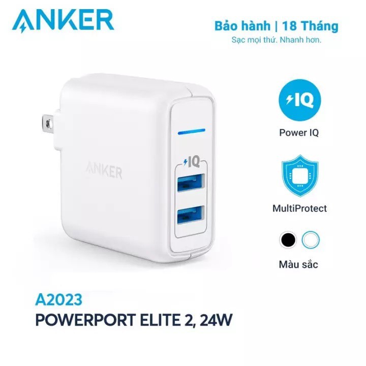 [ BH 18 tháng ] Củ Sạc 2 Cổng ANKER  A2023 PowerPort Elite 2 24W