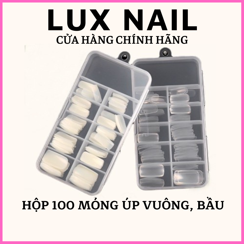 Hộp 100 móng úp form tròn nhọn vuông, móng giả phom bầu vuông đủ size chất liệu nhựa ABS siêu dẻo Pinpai