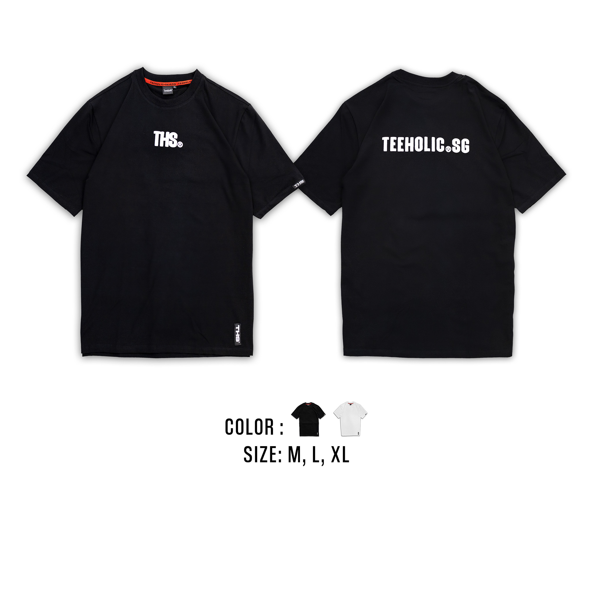 Áo thun unisex teeholic in logo phồng nổi màu đen trắng - ths.sg