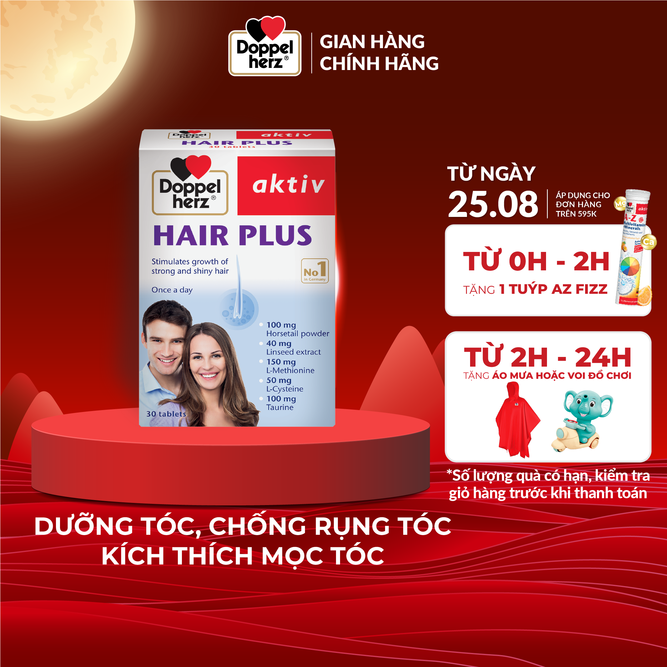 Viên uống Chống Rụng Tóc và Kích Thích Mọc Tóc Doppelherz Aktiv Hair Plus