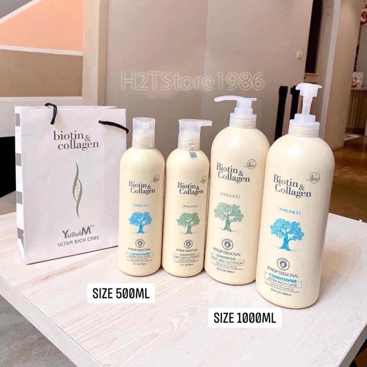 Cặp dầu gội xả biotin collagen phục hồi chống rụng tóc 500ml, 1000ml