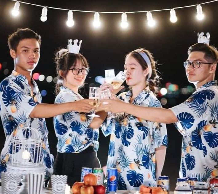 Áo sơ mi đi biển nhóm, vải Kate thái mềm