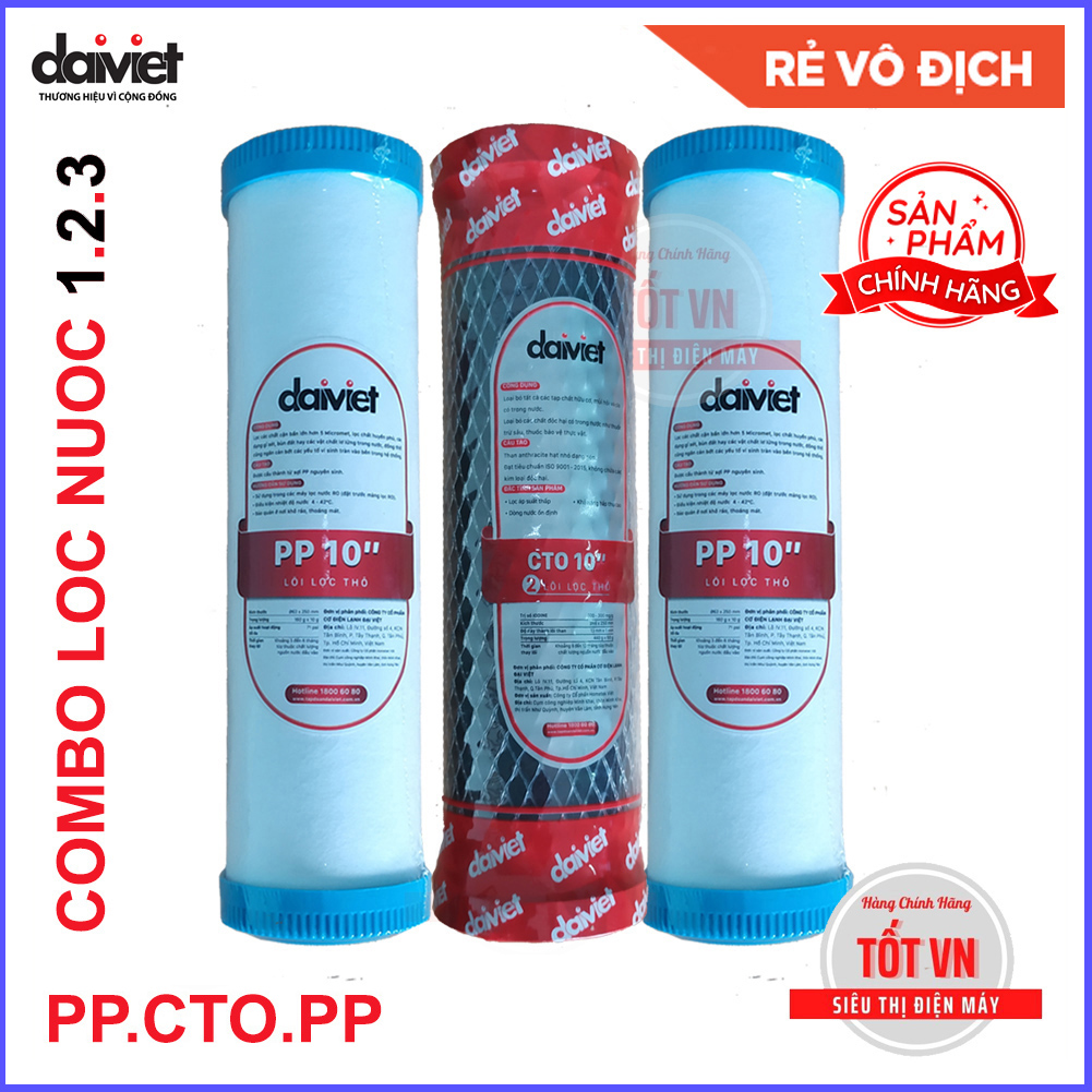 Combo lõi lọc nước 1,2,3 - đại việt, linh kiện thay thế máy lọc nước ro, điện máy tốtvn