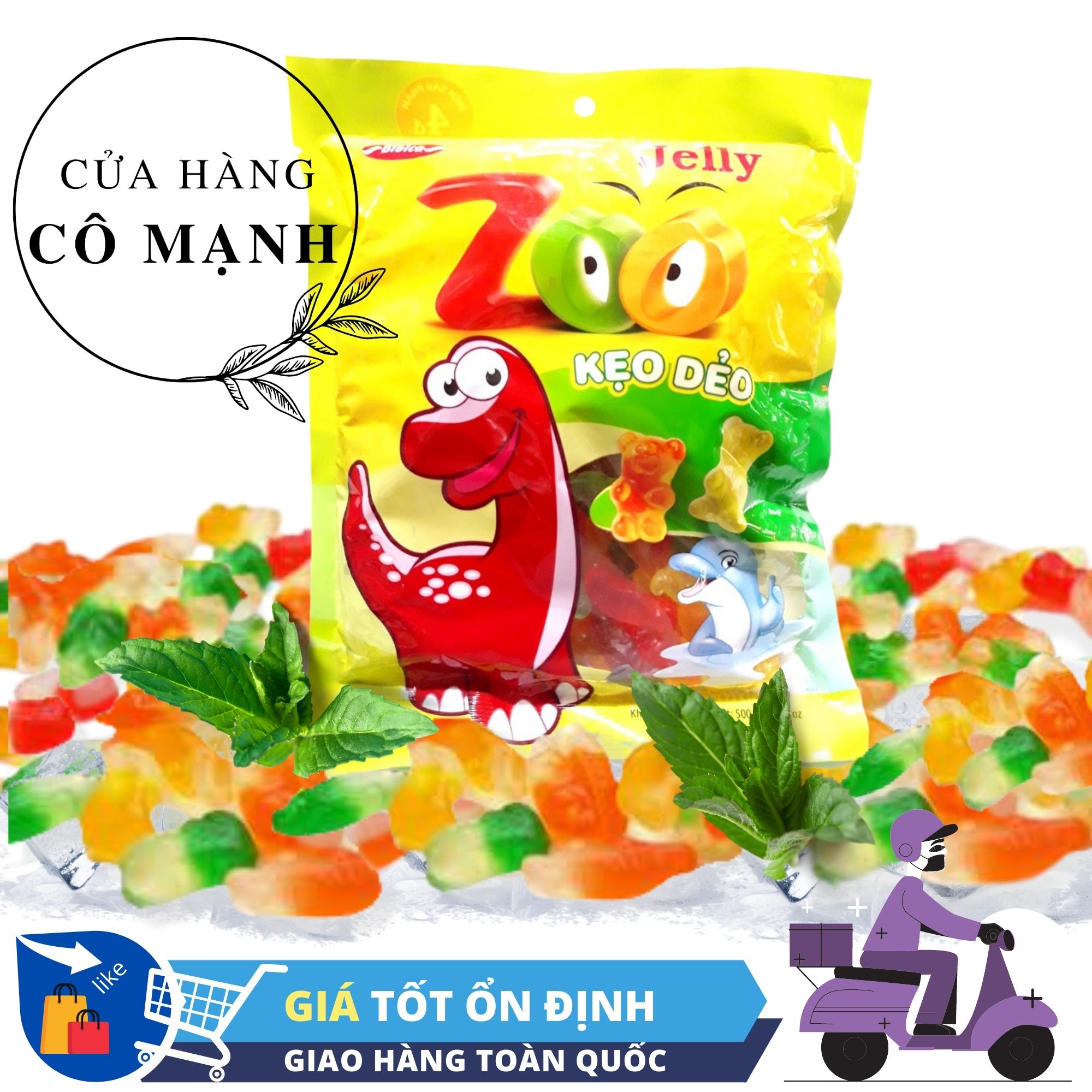 Kẹo Dẻo Zoo Jelly Chip Chip Áo Dầu Bibica vị trái cây thơm ngon, ngộ nghĩnh