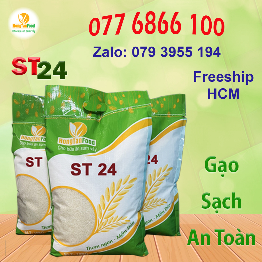 Gạo ST24 An Toàn Hồng Tân túi 5kg. không chất bảo quản, gạo thơm dẻo