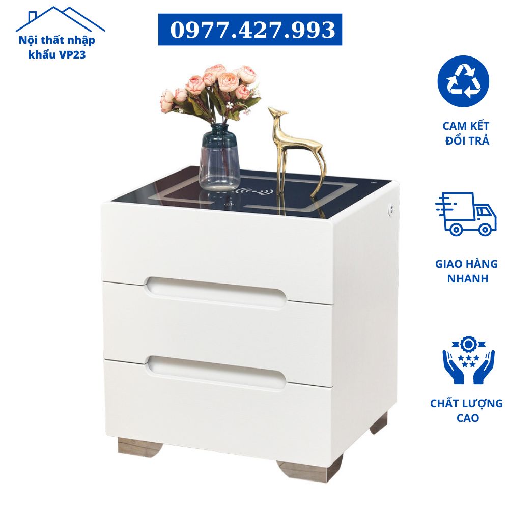 [ GIẢM GIÁ ] Tủ Đầu Giường Thông Minh Nhập Khẩu Chất Lượng Cao,Tủ Đầu Giường Thiết Kế Sang Trọng Lịch Sự, Sạc Điện Thoại Không Dây ,Tủ Đầu Giường Kết Nối Đèn Ngủ Cảm Ứng Cổng Sạc Usb Tiện Lợi