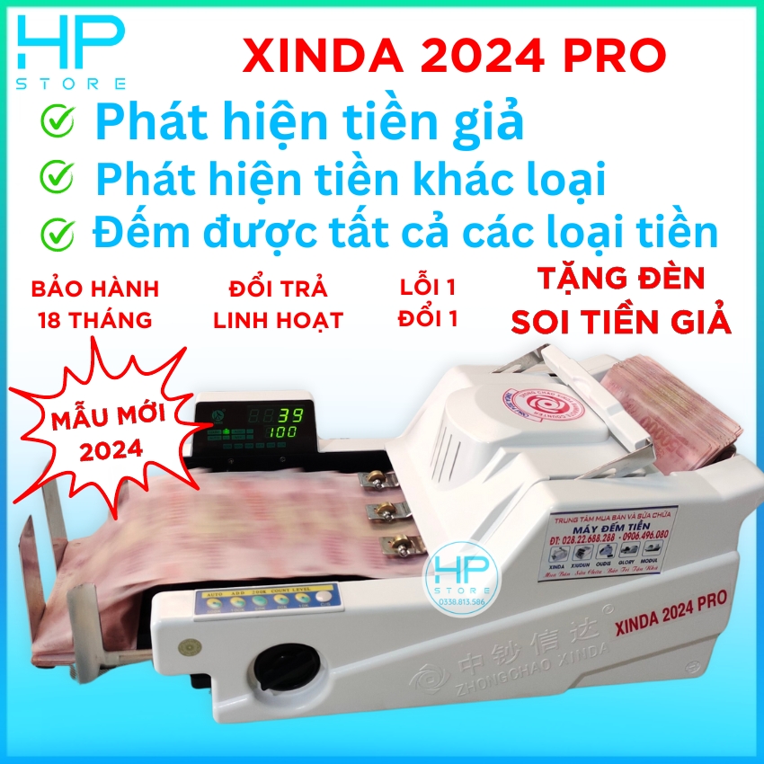 Máy đếm tiền phát hiện tiền giả, phát hiện tiền khác loại Xinda - 2024Pro, bảo hành 18 tháng